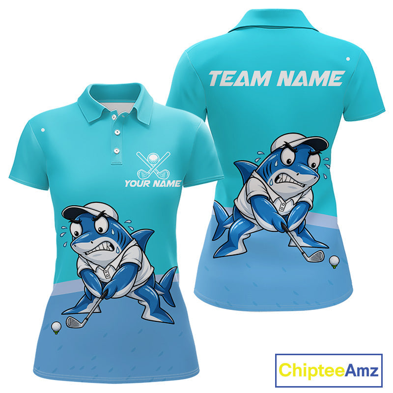 Custom Blue Funny Shark Golf Polo Shirt Personalized Crab Golfer Golf Team Golf Apparel