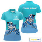 Custom Blue Funny Shark Golf Polo Shirt Personalized Crab Golfer Golf Team Golf Apparel