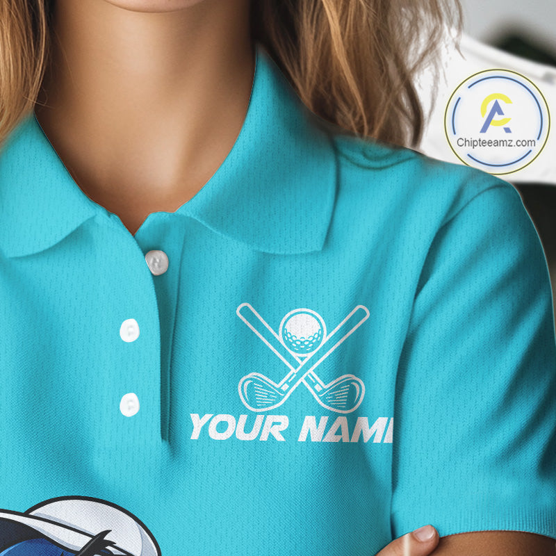 Custom Blue Funny Shark Golf Polo Shirt Personalized Crab Golfer Golf Team Golf Apparel