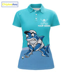 Custom Blue Funny Shark Golf Polo Shirt Personalized Crab Golfer Golf Team Golf Apparel