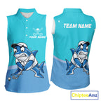 Custom Blue Funny Shark Golf Sleeveless Polo Shirt Personalized Crab Golfer Golf Team Golf Apparel