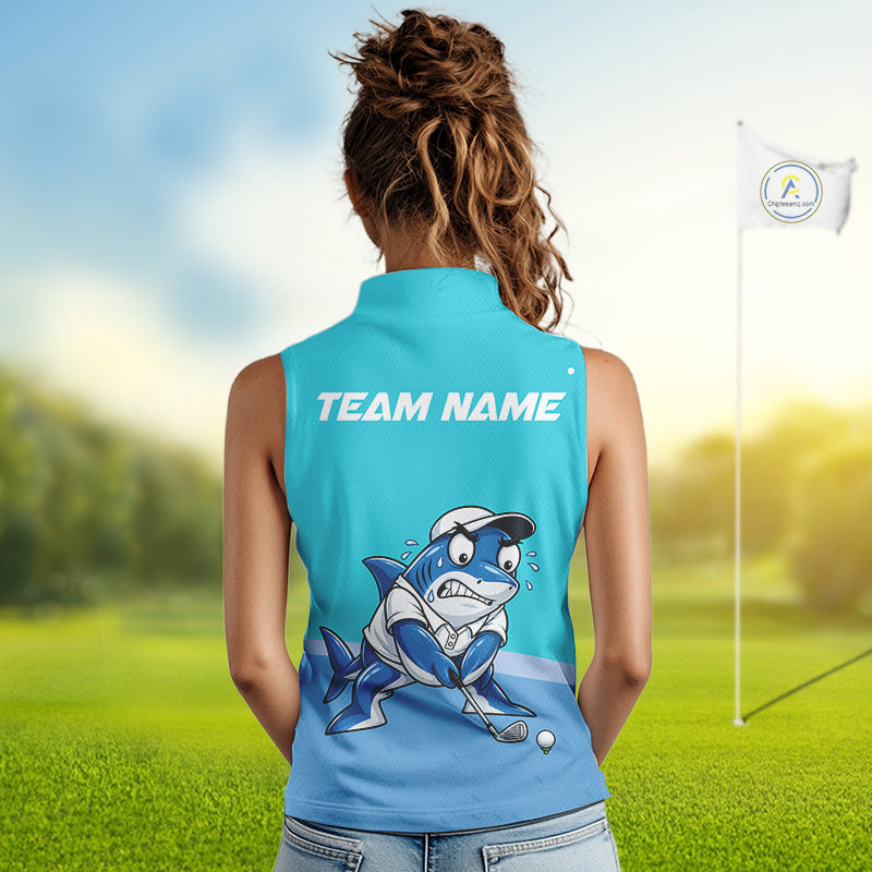 Custom Blue Funny Shark Golf Sleeveless Polo Shirt Personalized Crab Golfer Golf Team Golf Apparel
