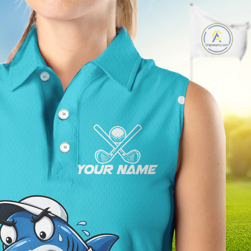 Custom Blue Funny Shark Golf Sleeveless Polo Shirt Personalized Crab Golfer Golf Team Golf Apparel