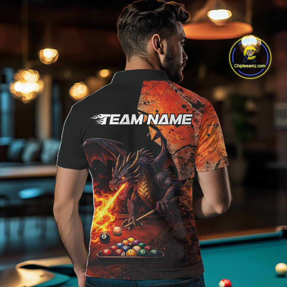 Orange Grunge Dragon Flame 8 Ball Pool Billiard Shirt Custom Billiards Team Attire