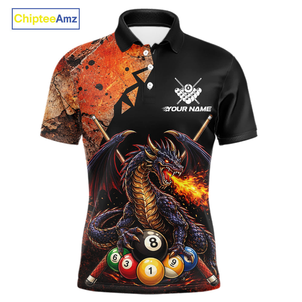 Orange Grunge Dragon Flame 8 Ball Pool Billiard Shirt Custom Billiards Team Attire