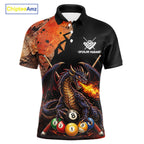 Orange Grunge Dragon Flame 8 Ball Pool Billiard Shirt Custom Billiards Team Attire