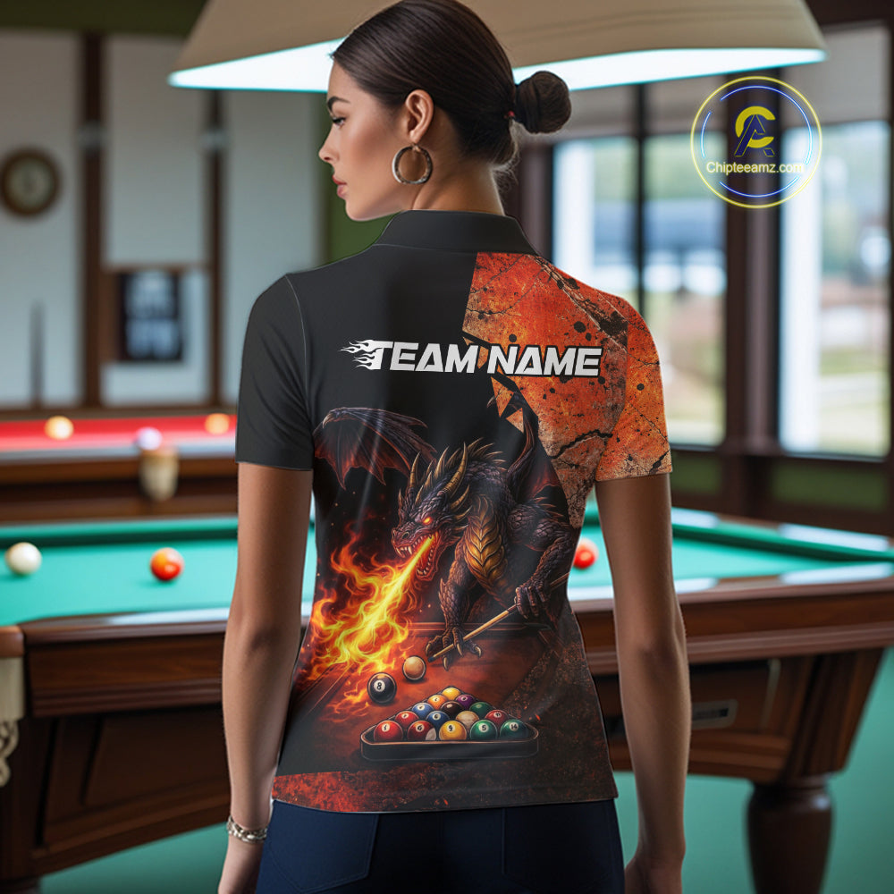 Orange Grunge Dragon Flame 8 Ball Pool Billiard Shirt Custom Billiards Team Attire