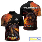 Orange Grunge Dragon Flame 8 Ball Pool Billiard Shirt Custom Billiards Team Attire