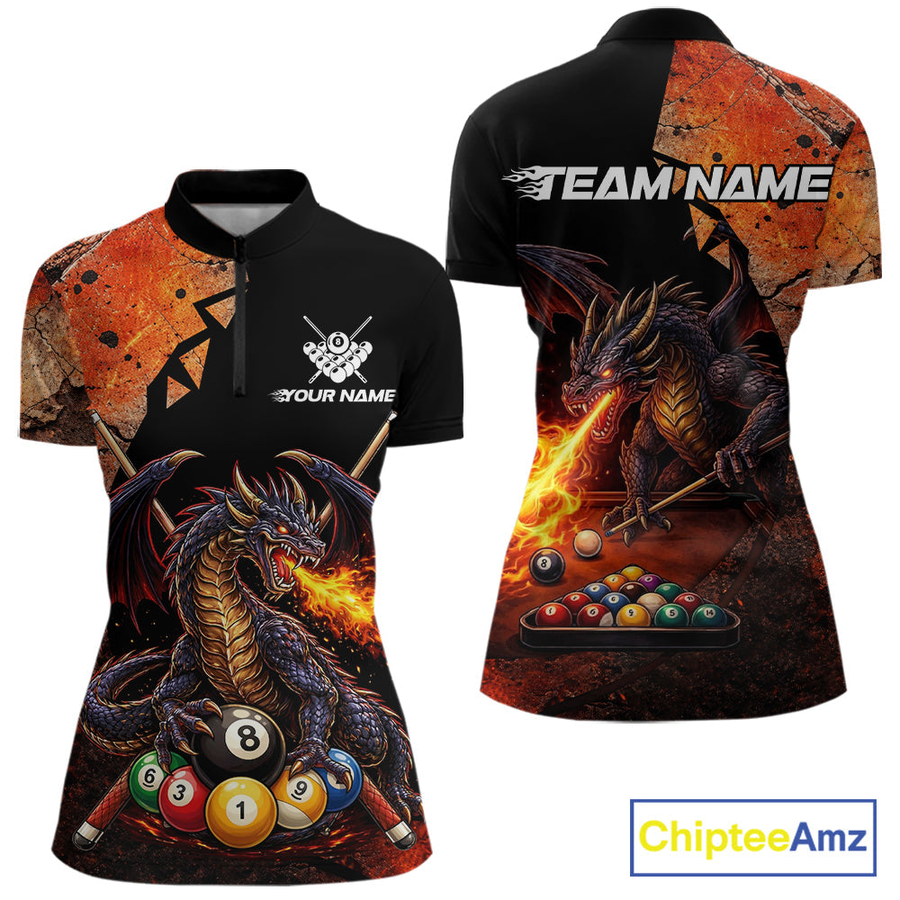 Orange Grunge Dragon Flame 8 Ball Pool Billiard Shirt Custom Billiards Team Attire