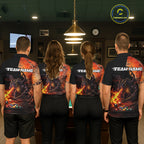 Orange Grunge Dragon Flame 8 Ball Pool Billiard Shirt Custom Billiards Team Attire
