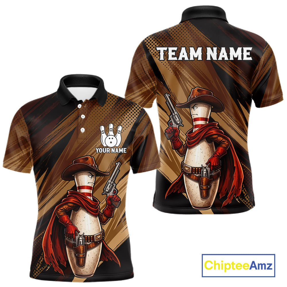 Funny Cowboy Bowling Jersey Gun Gunslinger Bowling Pin Shirt Personalized Bowling Team Apparel