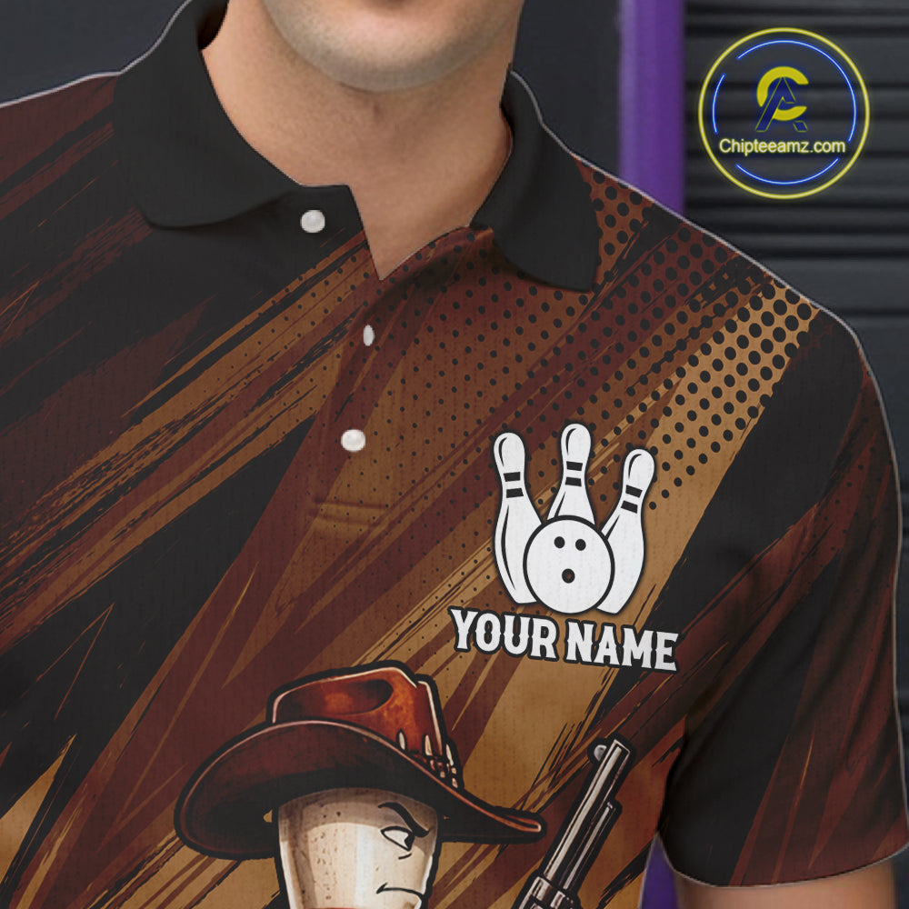 Funny Cowboy Bowling Jersey Gun Gunslinger Bowling Pin Shirt Personalized Bowling Team Apparel
