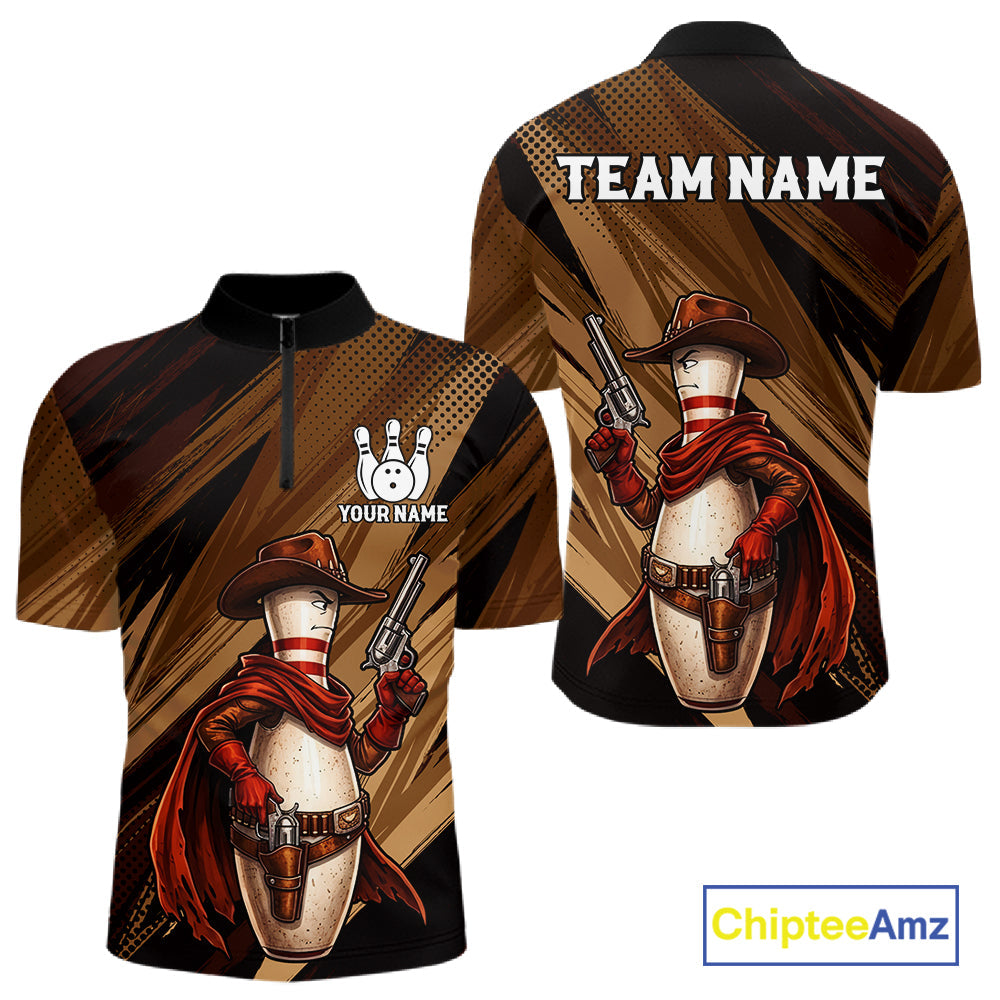 Funny Cowboy Bowling Jersey Gun Gunslinger Bowling Pin Shirt Personalized Bowling Team Apparel