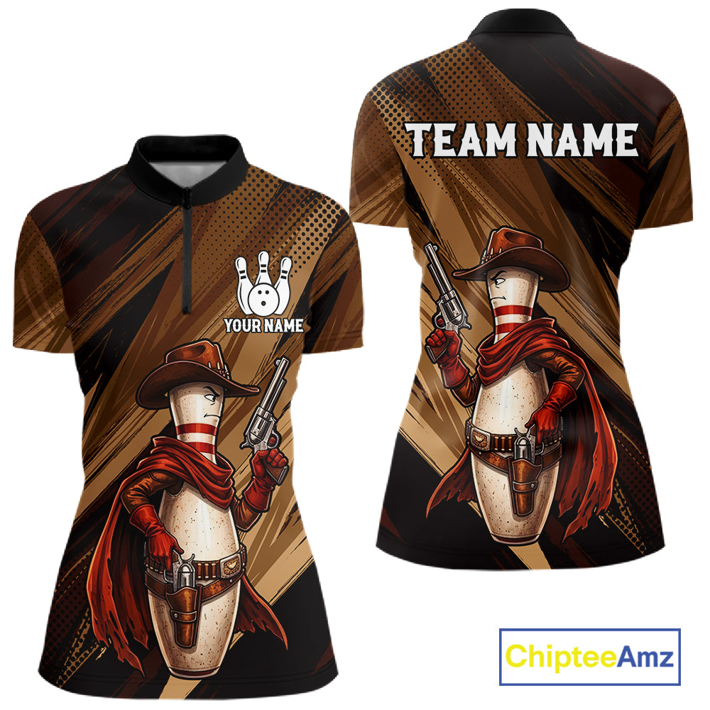 Funny Cowboy Bowling Jersey Gun Gunslinger Bowling Pin Shirt Personalized Bowling Team Apparel