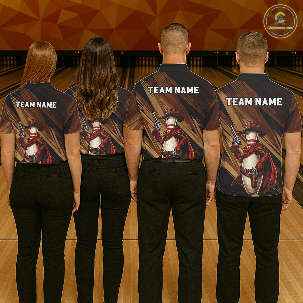 Funny Cowboy Bowling Jersey Gun Gunslinger Bowling Pin Shirt Personalized Bowling Team Apparel