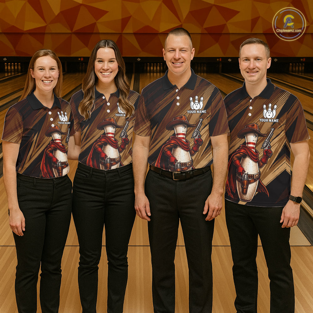 Funny Cowboy Bowling Jersey Gun Gunslinger Bowling Pin Shirt Personalized Bowling Team Apparel
