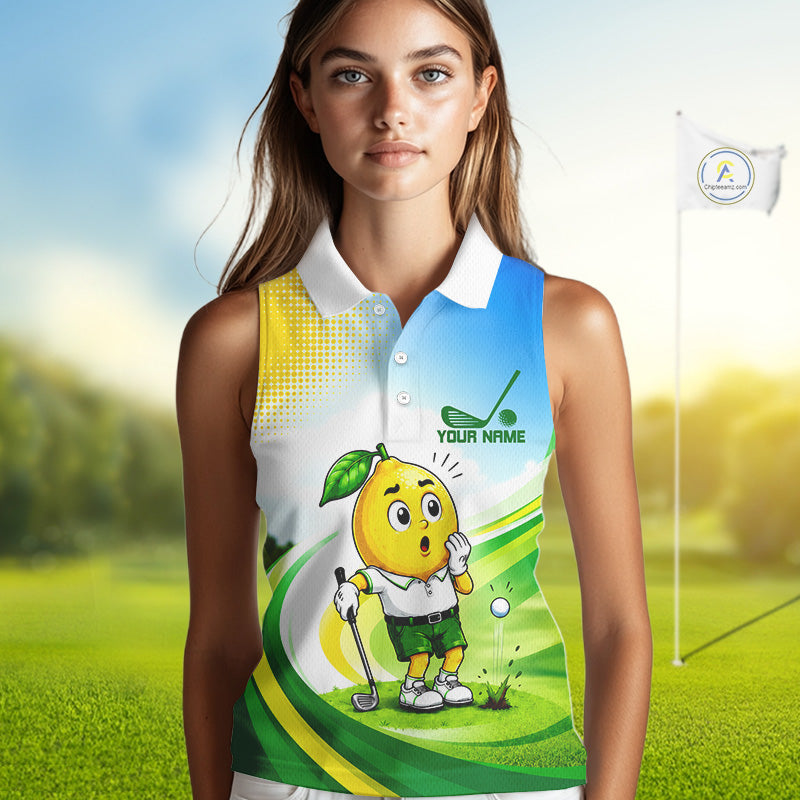 Funny Lemon Golf Sleeveless Polo Shirts Personalized Matching Couples Golf Shirt, Golf Gift