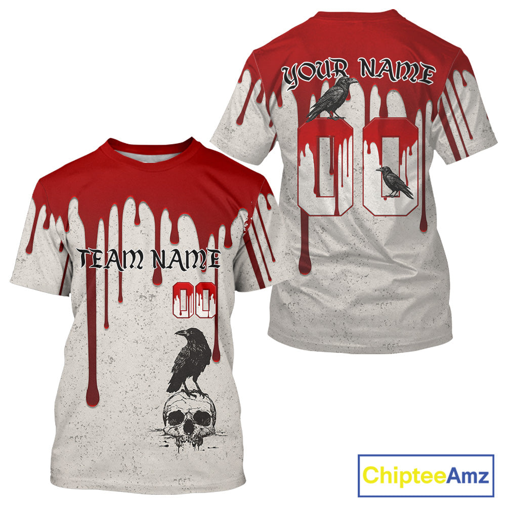 Custom Red Blood Skull Raven Baseball Shirt Horror Halloween Baseball Jerseys