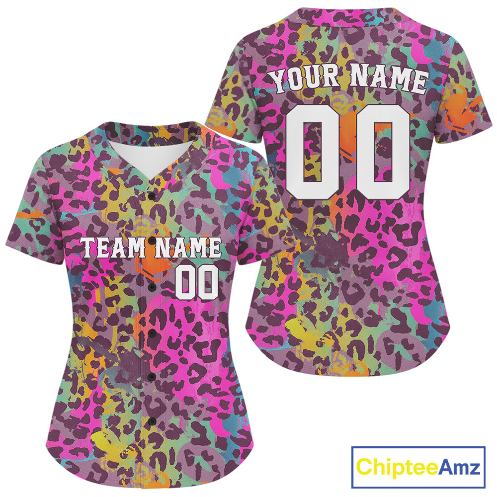 Custom Colorful Leopard Baseball Shirt Graffiti Authentic Baseball Jersey