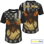 Custom Black-White US Flag Bee Grunge Baseball Shirt Patriotic Baseball Jersey
