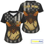 Custom Black-White US Flag Bee Grunge Baseball Shirt Patriotic Baseball Jersey