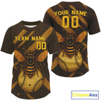 Custom Brown And Yellow Bee Grunge Baseball Shirt Authentic Baseball Jersey