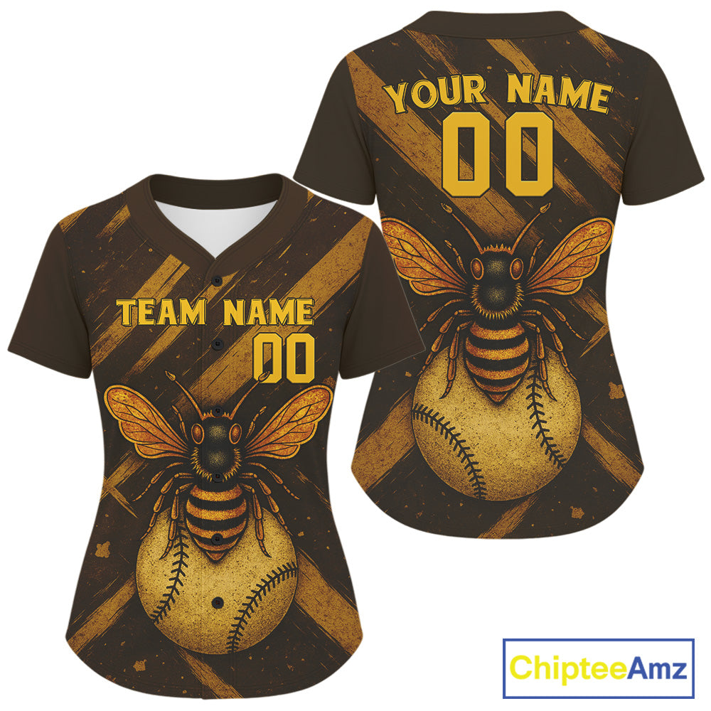 Custom Brown And Yellow Bee Grunge Baseball Shirt Authentic Baseball Jersey