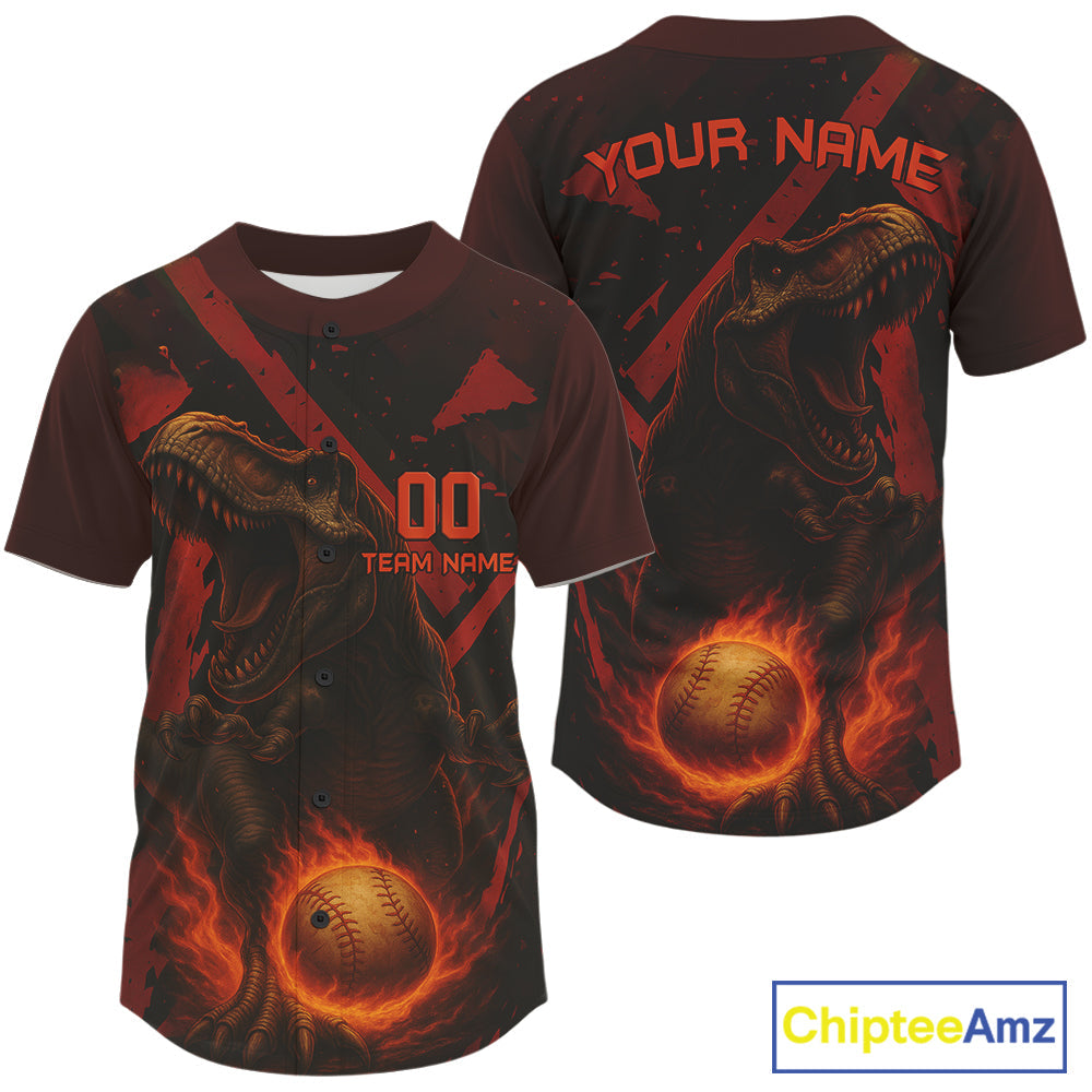 Custom Black-Red Dinosaur Flames Baseball Ball Jerseys Baseball Tournament Shirt