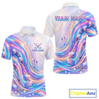 Personalized Golf Polo Shirt Custom Holographic Wave Golf Jersey Colorful Golf Team Uniform