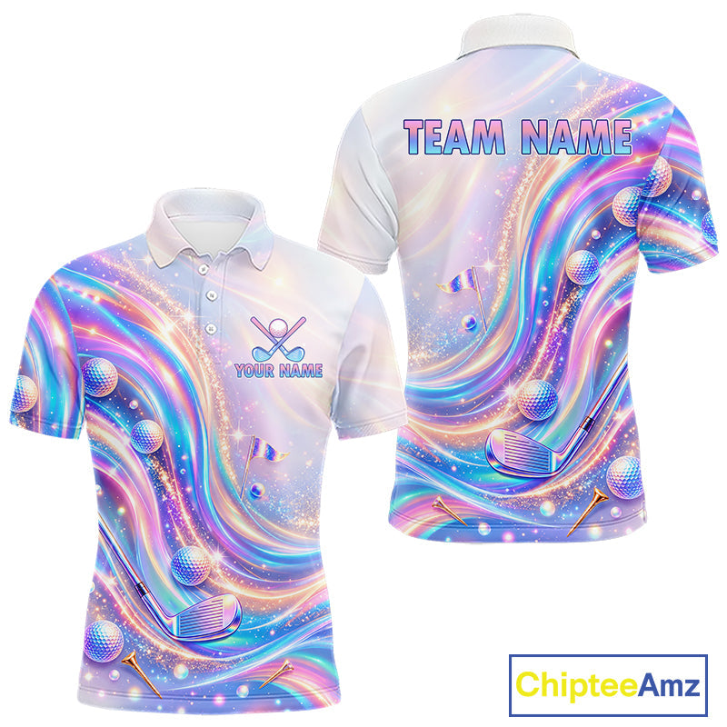 Personalized Golf Polo Shirt Custom Holographic Wave Golf Jersey Colorful Golf Team Uniform