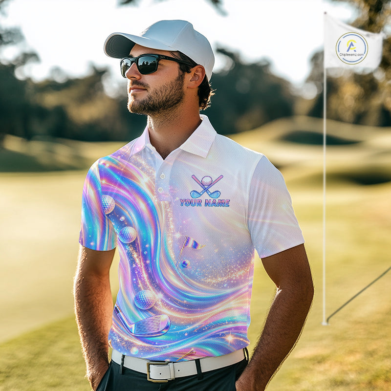 Personalized Golf Polo Shirt Custom Holographic Wave Golf Jersey Colorful Golf Team Uniform