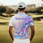 Personalized Golf Polo Shirt Custom Holographic Wave Golf Jersey Colorful Golf Team Uniform