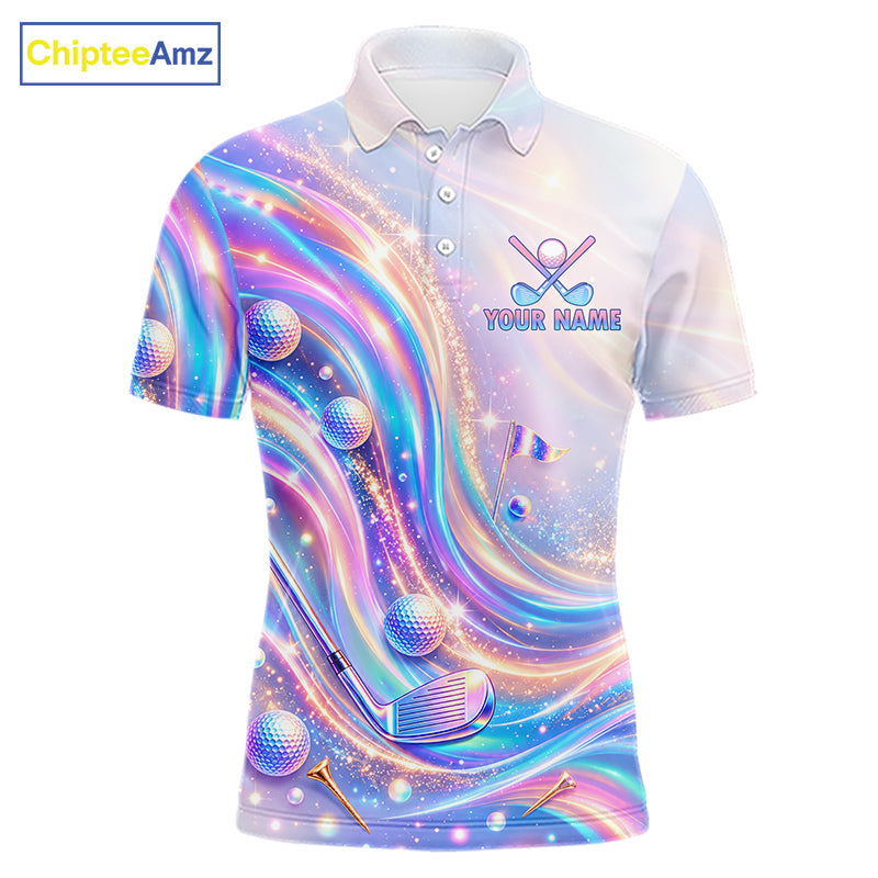Personalized Golf Polo Shirt Custom Holographic Wave Golf Jersey Colorful Golf Team Uniform