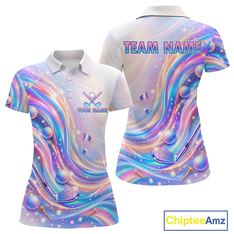 Personalized Golf Polo Shirt Custom Holographic Wave Golf Jersey Colorful Golf Team Uniform