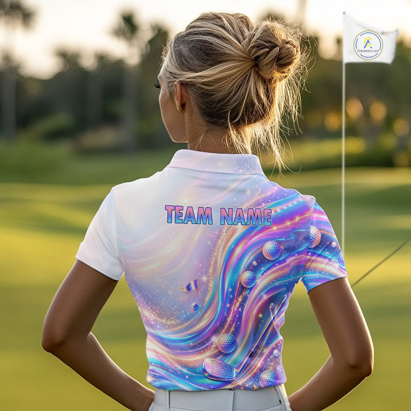 Personalized Golf Polo Shirt Custom Holographic Wave Golf Jersey Colorful Golf Team Uniform