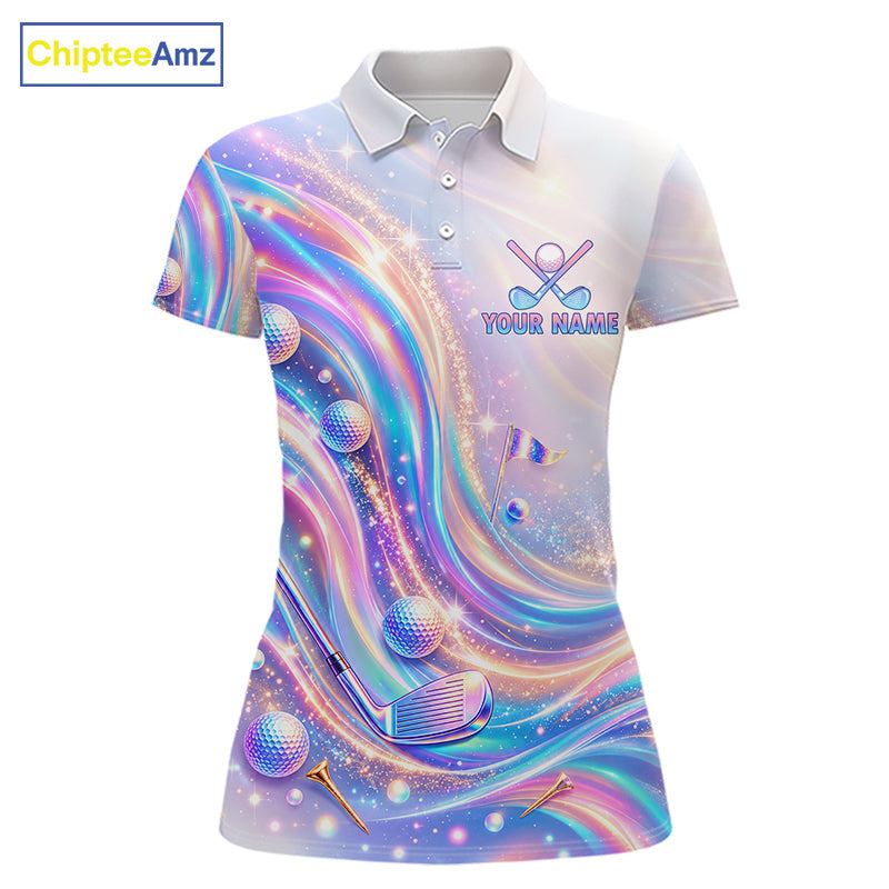 Personalized Golf Polo Shirt Custom Holographic Wave Golf Jersey Colorful Golf Team Uniform