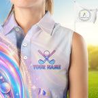 Personalized Golf Sleeveless Polo Shirt Custom Holographic Wave Golf Jersey Colorful Golf Team Uniform