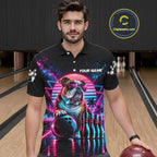Custom Neon Bulldog Vintage 80S Bowling Polo 1/4-Zip Shirt Personalized Retro Bowling Jersey