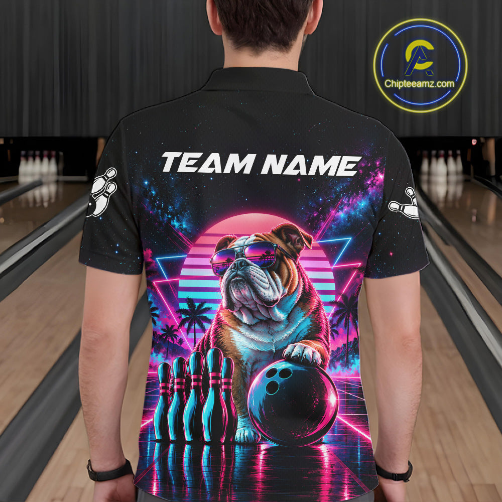 Custom Neon Bulldog Vintage 80S Bowling Polo 1/4-Zip Shirt Personalized Retro Bowling Jersey