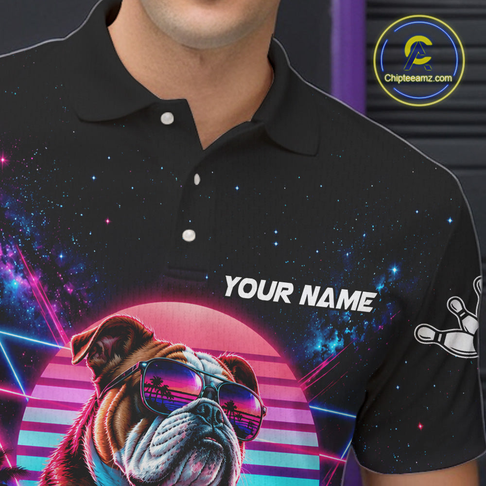 Custom Neon Bulldog Vintage 80S Bowling Polo 1/4-Zip Shirt Personalized Retro Bowling Jersey