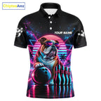 Custom Neon Bulldog Vintage 80S Bowling Polo 1/4-Zip Shirt Personalized Retro Bowling Jersey