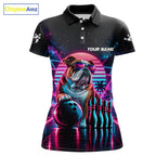Custom Neon Bulldog Vintage 80S Bowling Polo 1/4-Zip Shirt Personalized Retro Bowling Jersey
