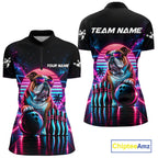Custom Neon Bulldog Vintage 80S Bowling Polo 1/4-Zip Shirt Personalized Retro Bowling Jersey