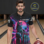 Custom Neon Tabby Cat Vintage 80S Bowling Polo 1/4-Zip Shirt Personalized Retro Bowling Jersey