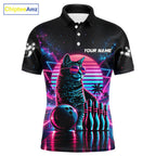 Custom Neon Tabby Cat Vintage 80S Bowling Polo 1/4-Zip Shirt Personalized Retro Bowling Jersey