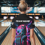 Custom Neon Tabby Cat Vintage 80S Bowling Polo 1/4-Zip Shirt Personalized Retro Bowling Jersey