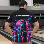 Custom Neon Tabby Cat Vintage 80S Bowling Polo 1/4-Zip Shirt Personalized Retro Bowling Jersey
