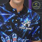 Custom Funny Ice Bowling Pins Polo 1/4-Zip Blue Crystal Bowling Team Apparel Shirts