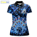 Custom Funny Ice Bowling Pins Polo 1/4-Zip Blue Crystal Bowling Team Apparel Shirts