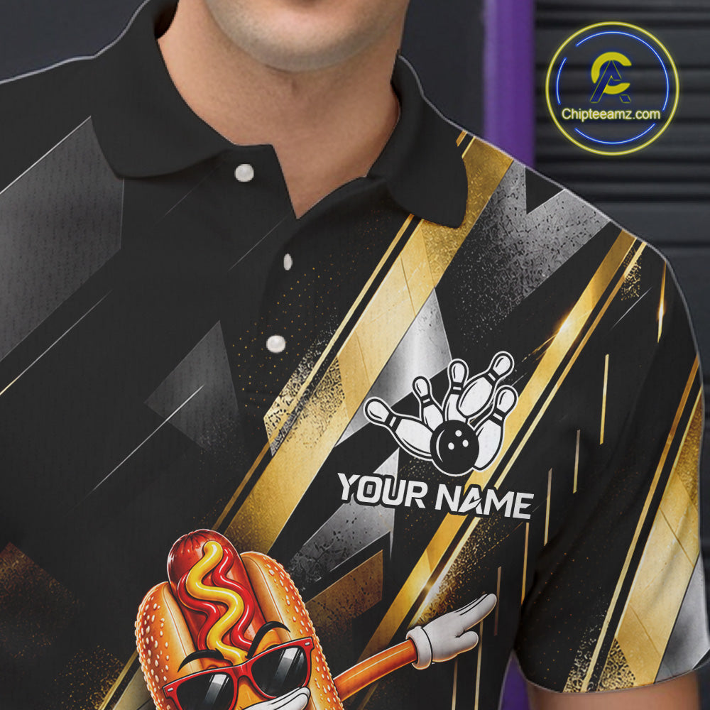 Cool Dabbing Hotdog Bowling Polo 1/4-Zip Shirt Custom Funny Bowling Apparel Bowler Gift